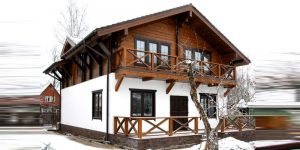 Бесплатный проект комбинированого дома с мансардой из пеноблока и дерева