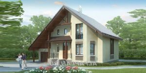 Бесплатный проект кирпичного дома с эркером и гаражом